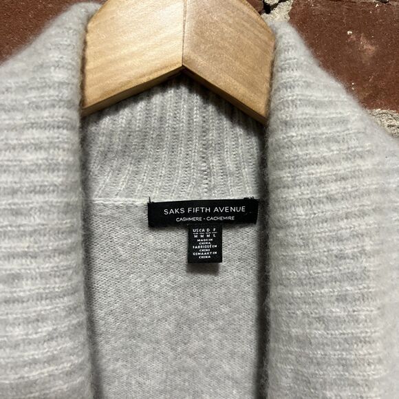 Saks Fifth Avenue 100% Cashmere Open Front Cardigan Sz Medium Gray - Picture 2 of 3